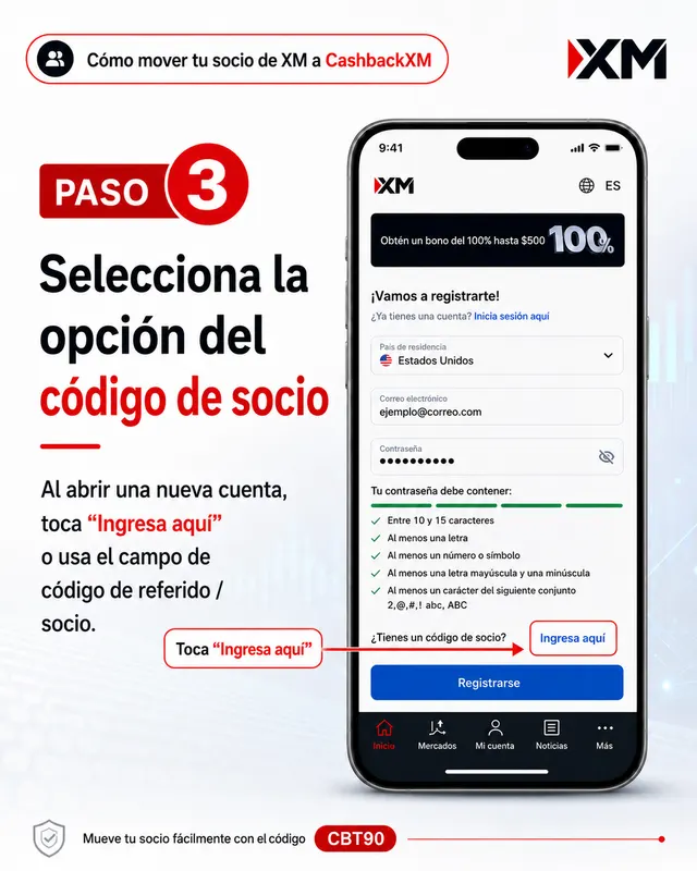 Paso 3 — Selecciona la opción de código de socio